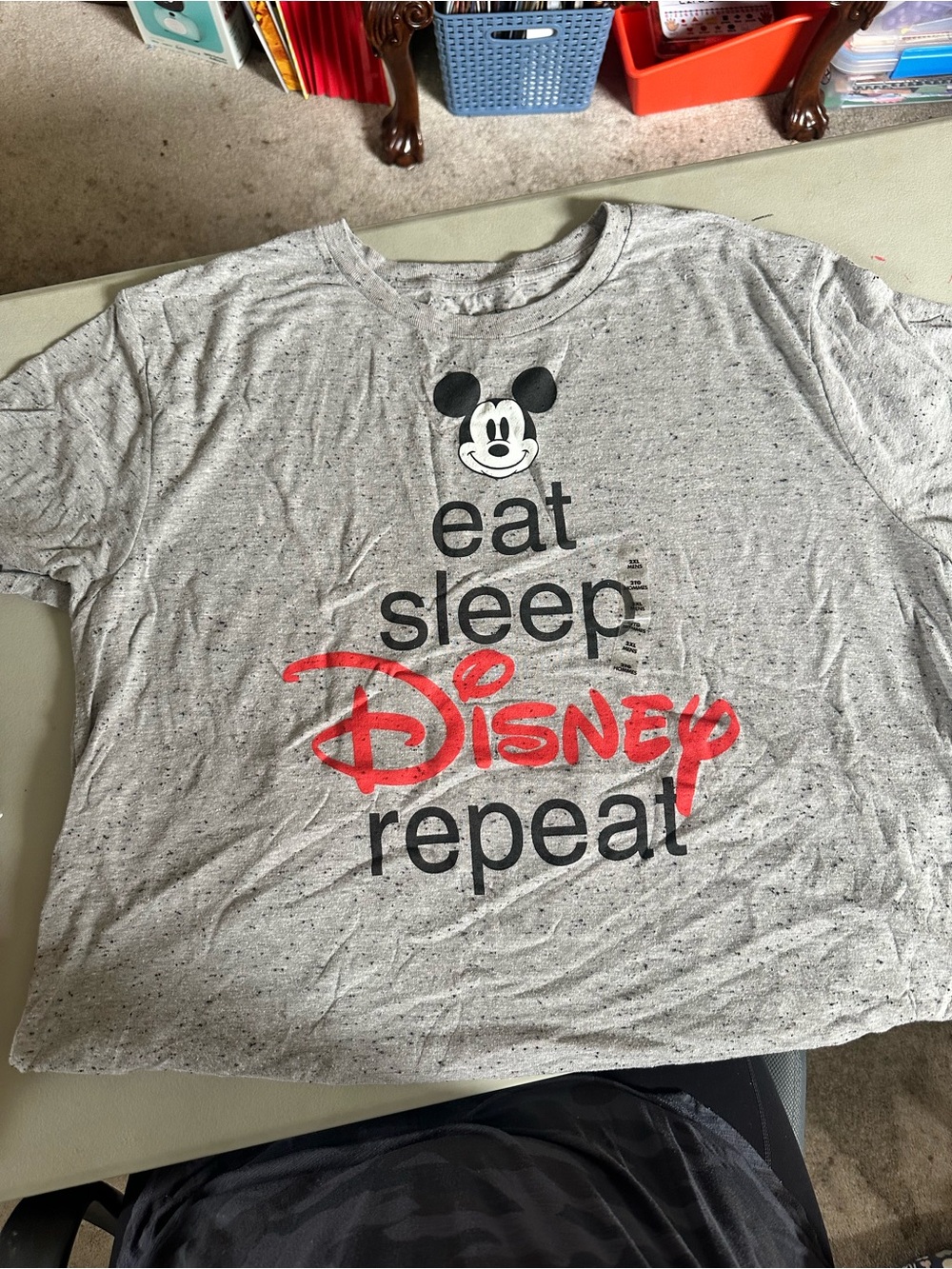 Disney Light Gray Speckled Tee with Red Logo